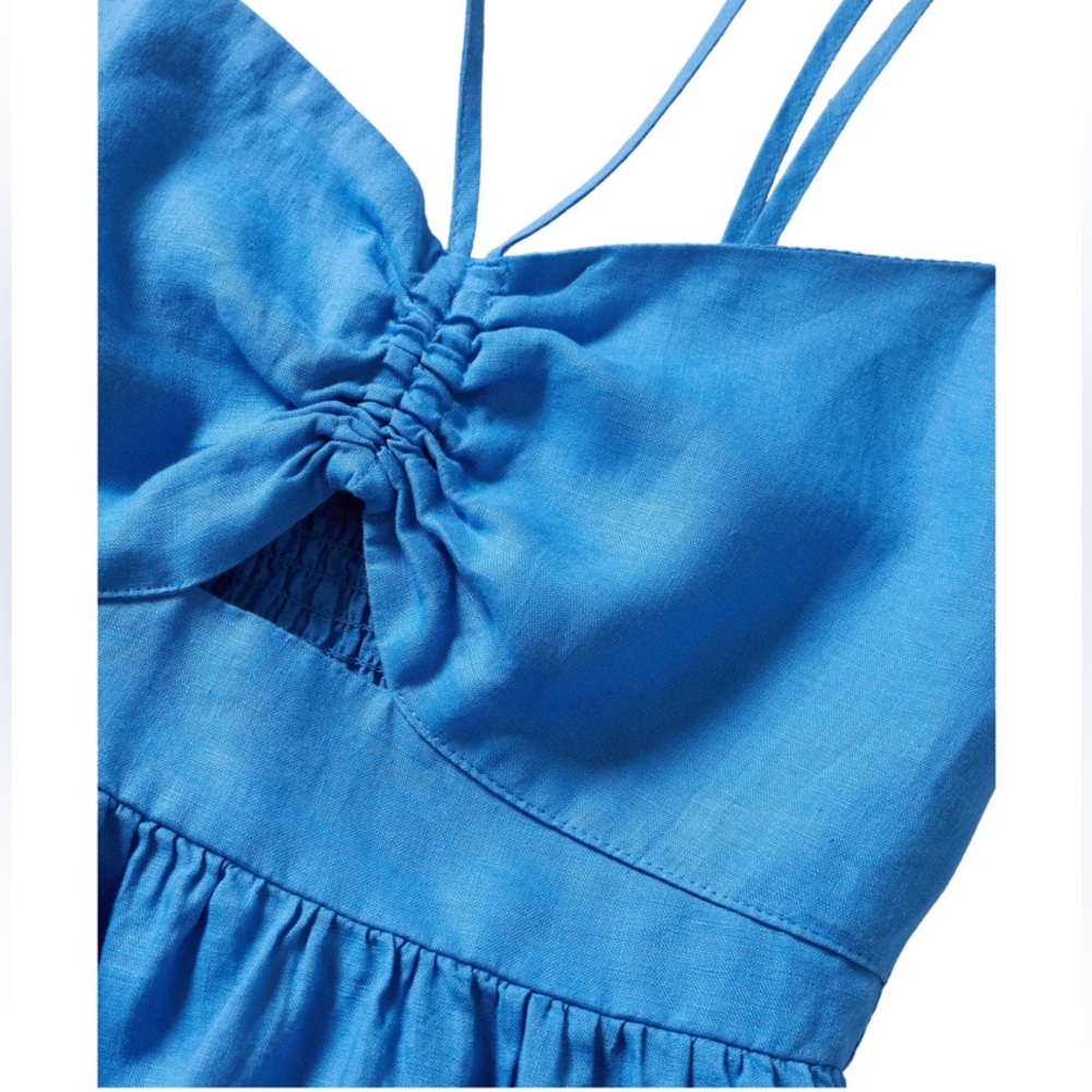 NWT MANGO 100% linen dress Blue XL Sold Out - Picture 4 of 5